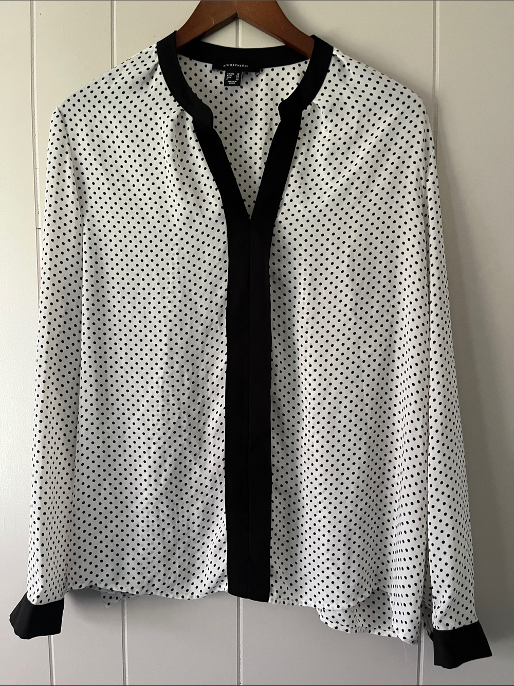 Atmosphere White Polka Dot Blouse with Black Trim